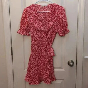 Saints + Secrets Red Floral Wrap Mini Dress